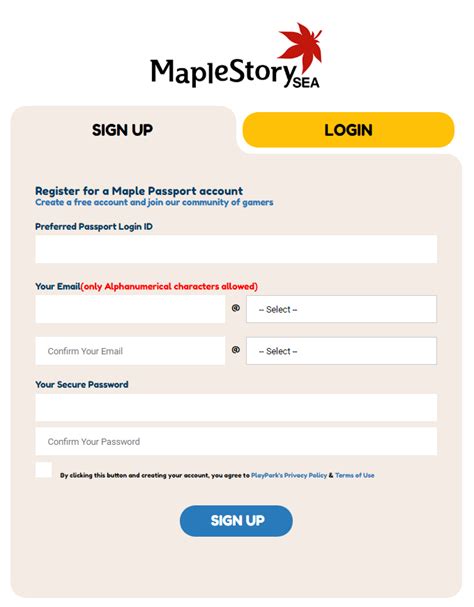 How to sign up for a MapleSEA game account .
